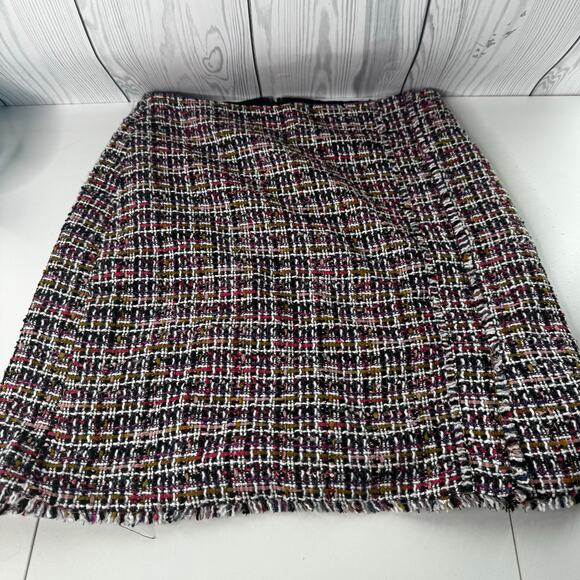 ANN TAYLOR Size 6 Multicolor Tweed Knit Mini Skirt Lined 5” Split Fringe End - Picture 1 of 5
